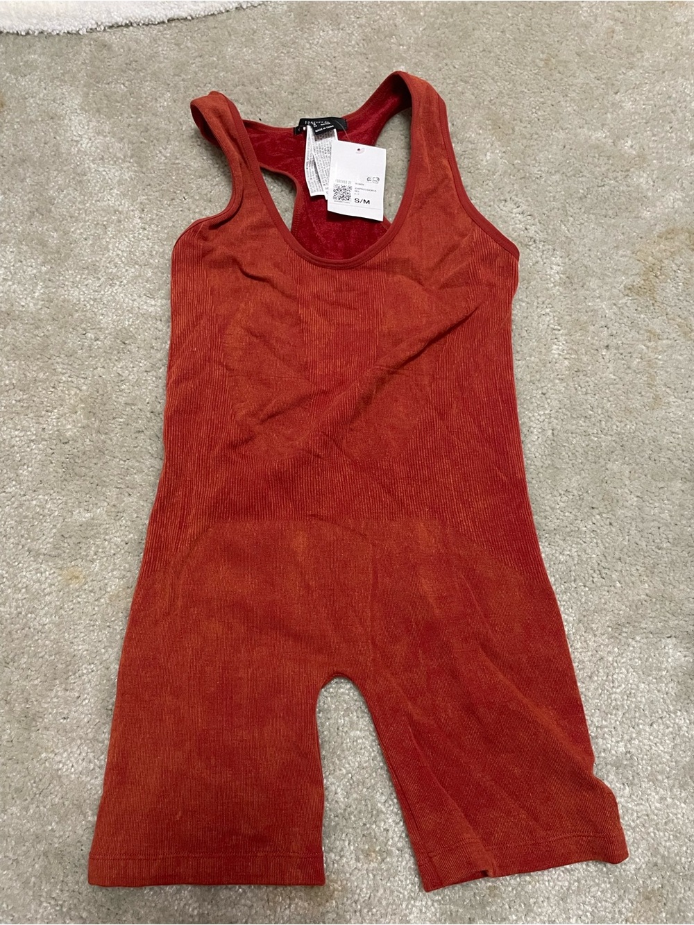 Forever21 Rusty Red Orange One-Piece Ribbed Romper Body Suit
